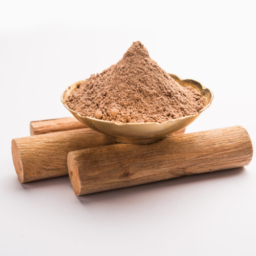 1-2 Taste IFF - Rich Sandal Fragrance displayed as fine sandalwood powder and logs
