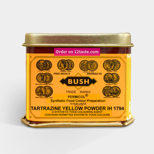 1-2 Taste IFF - Tartrazine Yellow IH - 1794 displayed in a tin container