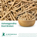 1-2 Taste JK Botanicals - Ashwagandha root broken in wooden bowl for herbal use