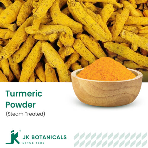 1-2 Taste JK Botanicals - Turmeric root powder steam treated in wooden bowl with fresh turmeric rhizome and leaves