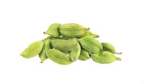 Cardamom pods isolated on white background. Green cardamon seeds. Clipping path.