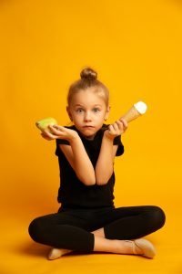 puzzled little dancer choosing pear ice cream