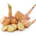 1-2 Taste Aroma INC - Natural Galanga Extract - O20222 shown as Fresh galangal root with sliced pieces on a white background
