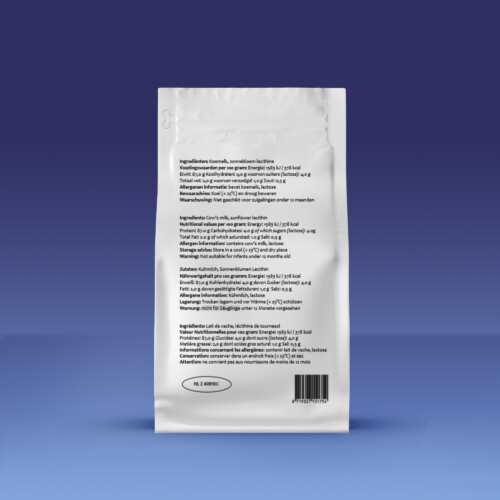 Back view of Best Way Ingredients product pouch – displaying nutritional information and usage instructions on blue gradient background
