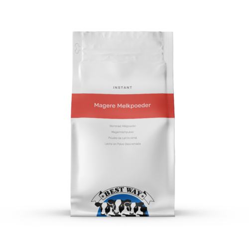 1-2 Taste Best Way Ingredients - Skimmed Milk Powder Instant shown as white pouch with red label and product details on plain background