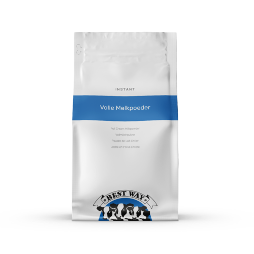 1-2 Taste Best Way Ingredients - Full Cream Milk Powder Instant shown as white pouch with blue label and product details on plain background