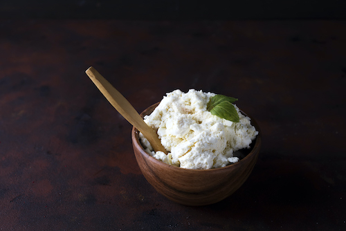 Homemade cottage cheese in a bowl