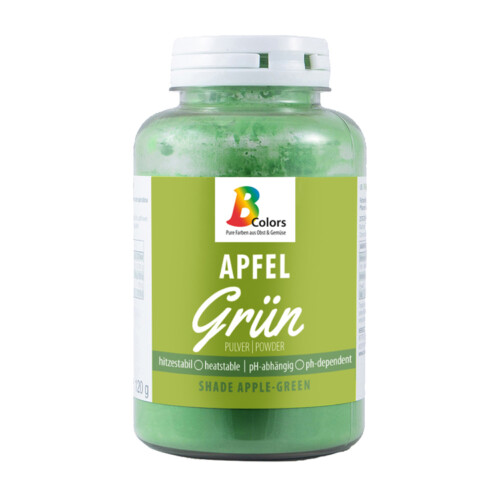 1-2 Taste BColors - Apple Green Natural Food Colour Powder shown in a labeled plastic jar with white lid on white background