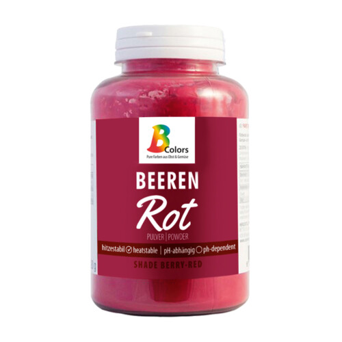 1-2 Taste BColors - Berry Red Natural Food Colour Powder shown in a labeled plastic jar with white lid on white background