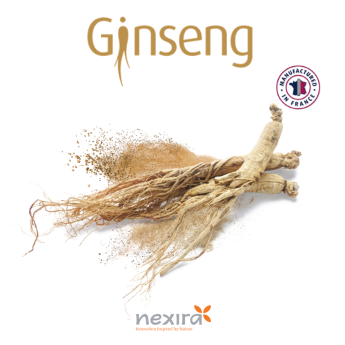 1-2 Taste Nexira - Red Ginseng Powder Extract (5% Ginsenosides) with whole ginseng roots and powder, French origin label visible