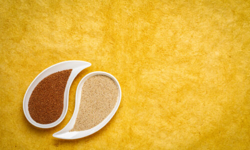 Gluten,Free,Brown,And,Ivory,Teff,Grain,On,Teardrop,Shaped