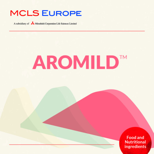 1-2 Taste MCLS - Aromild™ shown as bold red text with abstract pastel hills, MCLS branding, and red badge