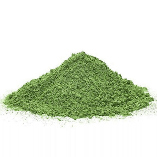 1-2 Taste Alpine Nutrition - Organic Barley Powder shown as pile of bright green powder on a white background