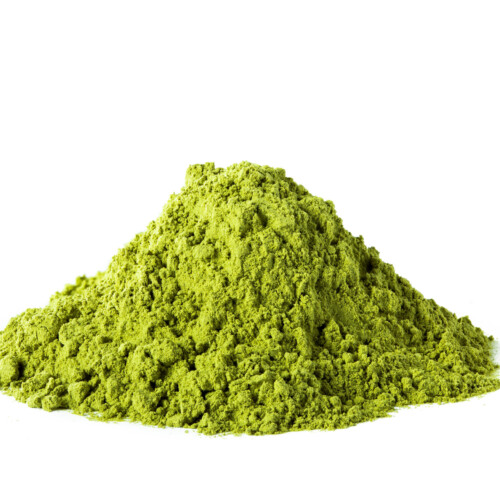 1-2 Taste Alpine Nutrition - Organic Matcha powder - 251 shown as pile of vibrant green powder on a white background