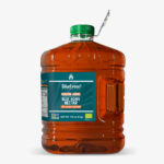 Plastic canister of IMAG Organics - 100% Blue Agave Syrup Amber with green cap and label highlighting low glycemic sweetener