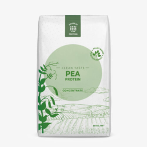 1-2 Taste Meelunie - Deflavored Pea Concentrate bag with plant-based label and illustrated green packaging