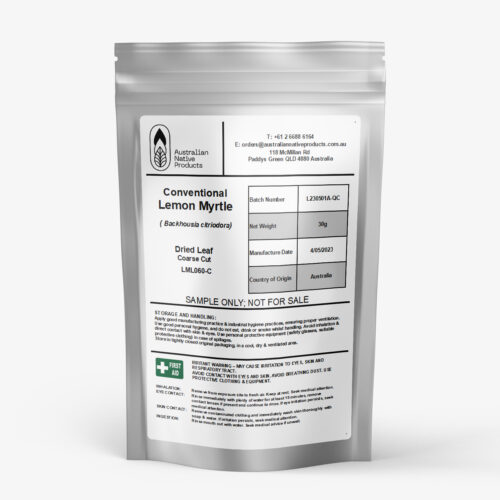 Pack of Lemon Myrtle Dried Leaf Coarse Cut with USDA Organic and Australian certifications