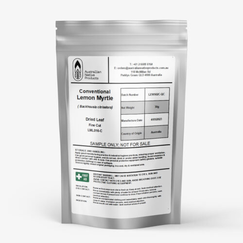 Pack of Lemon Myrtle Dried Leaf Fine Cut with USDA Organic and Australian certifications