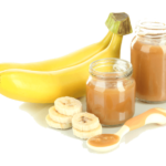 1-2 Taste Dole – Aseptic Acidified Banana Puree in glass jars with fresh bananas, slices, and spoonful of smooth puree