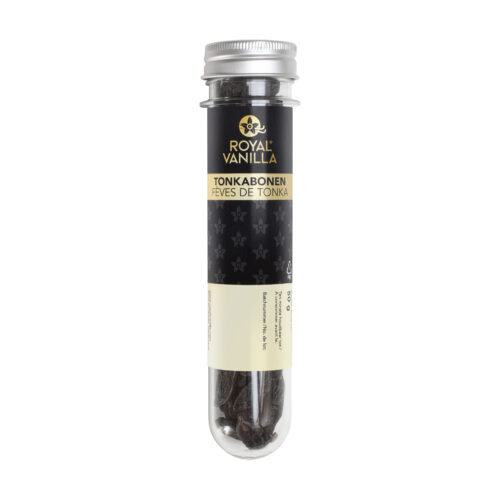1-2 Taste Vanille BV - Tonka Beans 1000500 Venezuela packed in clear test tube-style container with Royal Vanilla label